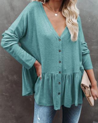 China Autumn and winter new breathable style buttoned knitted cardigan long sleeve swallow tail edge pleated peak casual loose outer shirt for sale