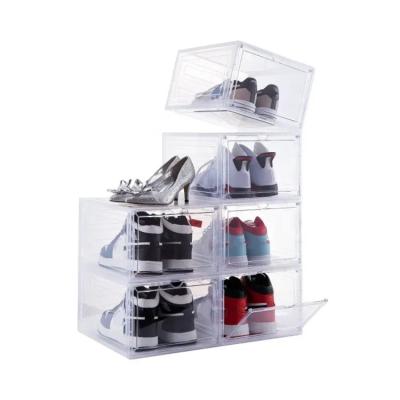 China Viable Clear Plastic Stackable Shoe Storage Boxes Drop Front Acrylic Drawer Type Foldable Magnetic Clear Shoe Box for sale