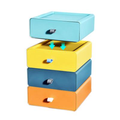 China Desktop Storage Drawer Household Plastic Boxes Bathroom DIY Color Drawer Desktop Cosmetics Jewelry Organizer Stacked Storage Box Morandi for sale