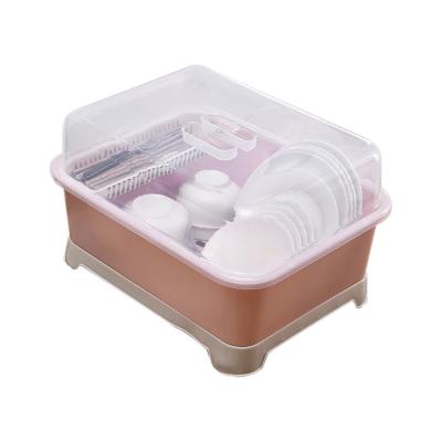 China Sustainable Portable Kitchen Plastic Cutlery Storage Box Drain Rack With Lid Household Sealed Bowls Plates Cupboard Cabinet Tableware Basket for sale