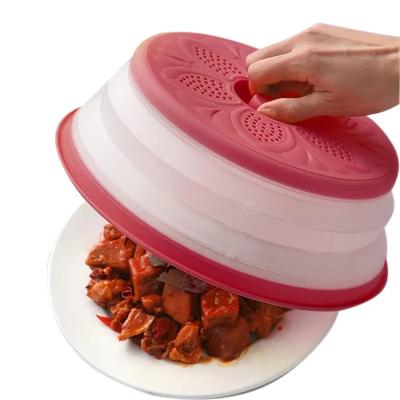 China Microwave Viable Multifunctional Folding Dish Cover Ventilated Dish Cover Food Dish Lid Splash Guard Folding Drain Basket Kitchen Tools for sale