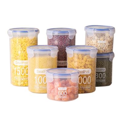 China Plastic Viable Sealed Bottles Kitchen Storage Box Clear Transparent Canister Container Food Storage Jar For Raw Cereal Grains for sale