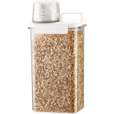 China New Kitchen Freshness Keeping Portable Plastic Dry Food Storage Box Clear Cereal Storage Containers With Lids Large Cereal Jar With Measuring Cup for sale