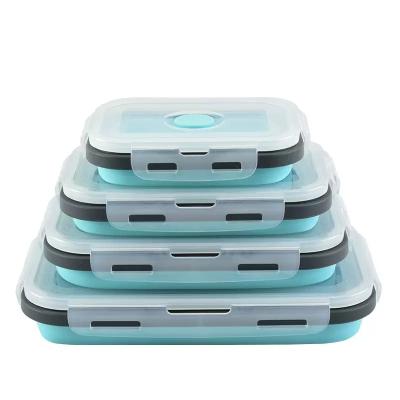 China Freshness Preservation 4Pcs/Set Silicone Rectangle Lunch Box Bento Box With Lids Folding Food Container Bowl Kitchen Supplies Outer Box for sale