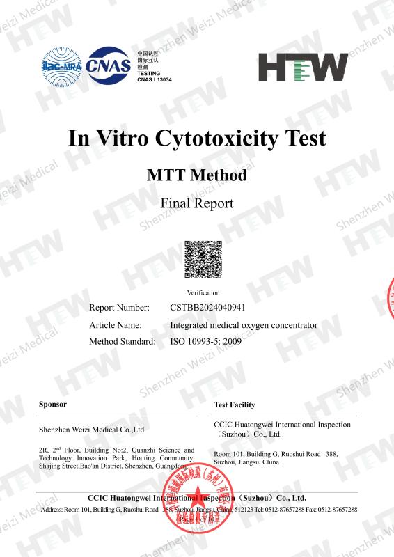 Integrated Medical Oxygen Concentrator - Cytotoxicity Test Report - Shenzhen Weizi Medical Co., Ltd.