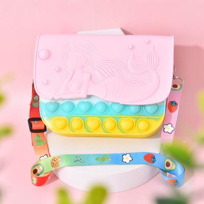 China Stress Relax Mermaid Design Pop Purse Bag Rainbow Busty Purse Snap Bubbles Busty Person Toys Handbags for sale