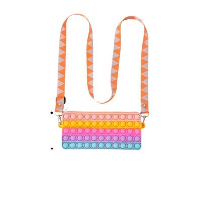 China Stress Relax Silicone Push Bubble Snap Sling Bag Kids Rainbow Busy Person Unicorn Noise Running Sensory Purse for sale