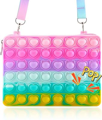 China Stress Relax Puzzle Push Snap Bubble Case Wholesale Creative Silicone Pops Up Sensory Busy Person Shoulder Bags Noise Purse for sale