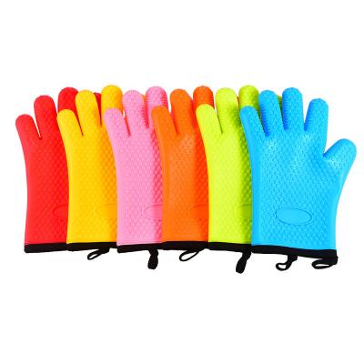 China Durable Silicone Cooking Gloves Oven Mitt Heat Resistant Set Five Finger Gel For Grilling And BBQ And Baking Glove for sale