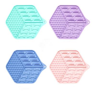 China Sustainable Hexagon Dog Lick Mat With Dogs Slow Feeders Licks Pad For Worry Relief And Annoyance Buster Pet Training for sale