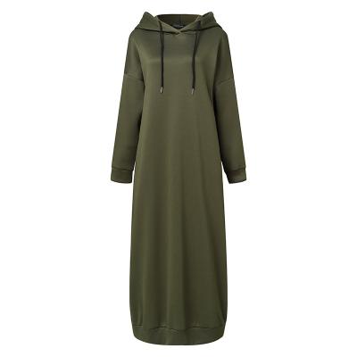 China Wholesale polyester solid color of 1 piece set autumn and winter hooded cloak for muslim women and lady loose abaya maxi dress for sale