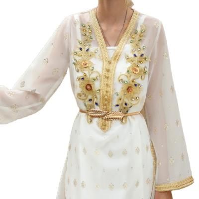 China The Evening Where Gold Beaded Gauze Embroidery Muslim Women Party Abaya Dresses Muslim Woman Dresses for sale