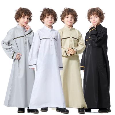 China Muslim Boy Dubai Thobe Polyester Boy Robe Kaftans Pure Color Arab Muslim Stand Collar Thobe Kids Kids jubba thobe qamis daffah el haramain for sale