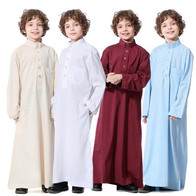 China High quality embroidery simulation collar polyester solid colors silk backing Muslim Arab boy Thobe for sale