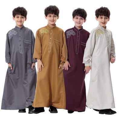 China 2021Muslim Polyester Boy Abaya Thobe 4Color Arab Stand Collar Muslim Children Dubai Thobe Jubba for sale