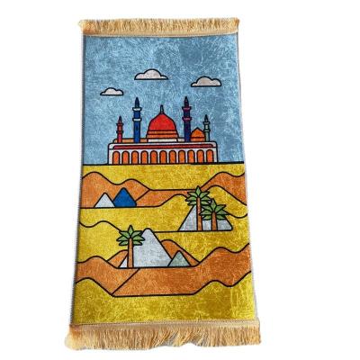 China Formal Muslim Children's Worship Jacquard Cloth Covering Qibla Mat With Fringed Qibla Mat for sale