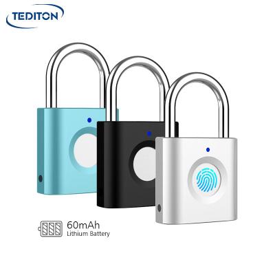 China Tediton Mini Thumbprint Lock USB Rechargeable Keyless Zinc Alloy Biometric Fingerprint Smart Padlock for sale