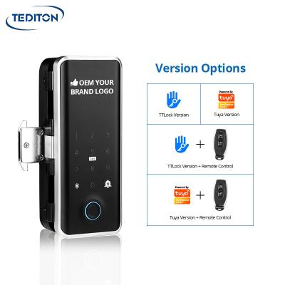 China Fingerprint Password Tediton Digital RFID Card Code Biometric Frameless Smart Sliding Glass Door Lock 1000 50/Card 1000/ for sale