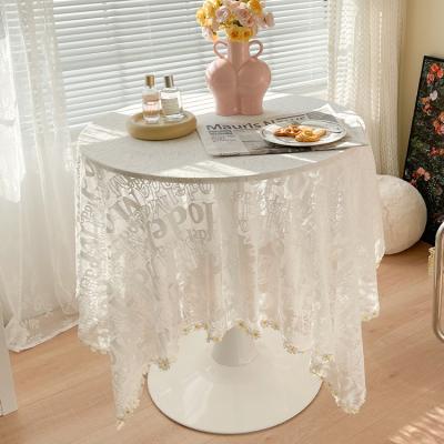 China Non-disposable wholesale cotton party white lace cover tablecloth custom round wedding stitched embroidered tablecloth for sale