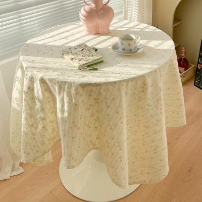 China French literature and non-disposable round Korean pastoral custom broken yellow fresh linen tablecloth cotton coffee table daisy flower art for sale