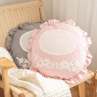 China New PORTABLE Quilted Cotton Boho Decorative Round Lace Up Embroidered Pillowcase For Baby Window Balcony for sale