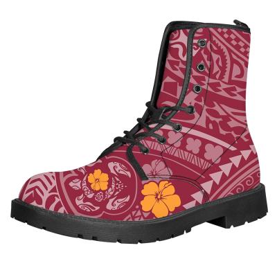 China Fashion Women's Round Toe Raspberry Boots Custom Color Hawaiian Tribal Pattern Round Toe Women's Boots Custom Logo for sale