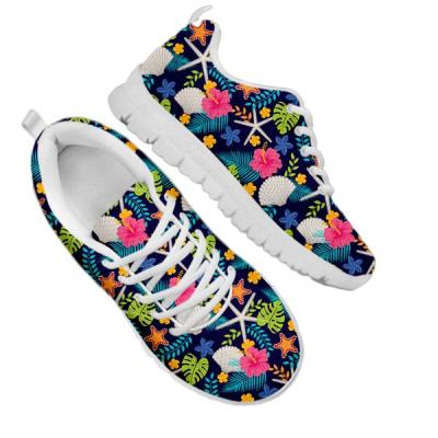 China Wholesale Fashion Trend Hibiscus Flower Pattern Style Polynesian Women's Mesh Casual Sneakers Breathable Non-Slip Walking Shoes for sale