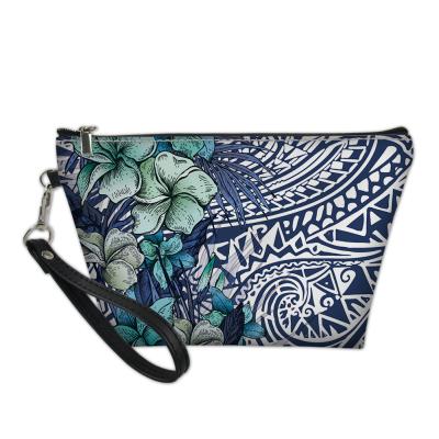 China Printing Hawaiian Ladies Polynesia Fashoion Style Cosmetic Bag Customize Your Picture Handbag Leather Material Cosmetic Bag for sale