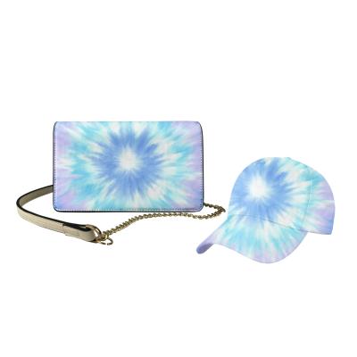 China 2021 high quality blue texture tie-dye printing cap and purse set small must-have bag cap set for ladies for sale