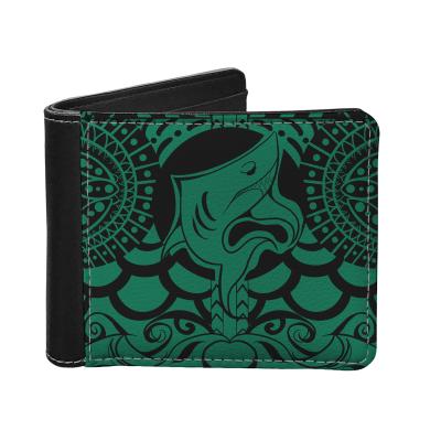 China Tapa Shark Maori Tattoo Patterns Men Waterproof High Quality Polynesian Slim Leather Bifold Wallet Small Wallet With Coin Pocket ID Window for sale