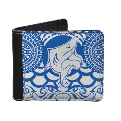 China High-end Custom Waterproof Tribal Pattern Polynesian Style Men's Wallet Shark Printed Leather Card Holder Pocket Wallet Wholesaler for sale