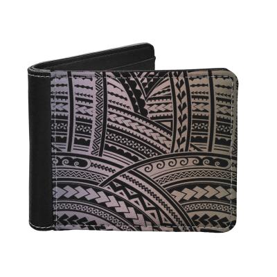 China Waterproof Polynesian style tribal pattern custom printed leather bi-fold ultra-thin wallet with card slot made in china for sale