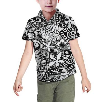 China Hawaiian Samoan Breathable Shirt Hawaiian Samoan V-Neck Print Polynesian Style Small Boy Short Sleeve Casual Shirt for sale