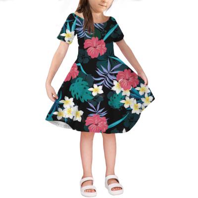 China 2021 New Style Hawaiian Hibiscus And Frangipani Hot Sell Girls Clothes Washable Black Dress Girls Clothing Dress Wholesale for sale