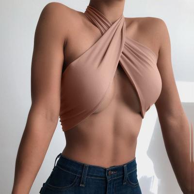 China New Arrivals Breathable 2021 Female Elegant Sleeveless Top Bandage Tie Halter Streetwear Spring Summer Crop Stretchy Tanks for sale