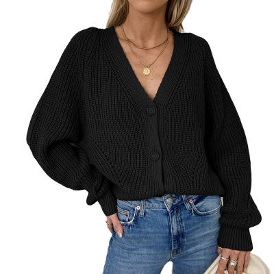 China 2021 Autumn/Winter Newest V-Neck Drop-Shoulder Button Cardigan Sweater Women's Long Sleeve Breathable Sweater for sale