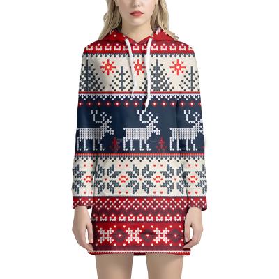 China Anti-Wrinkle Christmas Reindeer Snowflake Pixel Matching Red Women's Hoodie Logo Christmas Gift Oversized Custom Costume for sale