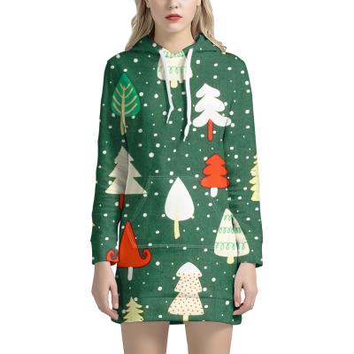 China 2021 New Anti-wrinkle Long Hoodie Xmas Tree Cute Cartoon Oversized Snow Green Xmas Seamless Dress And Suit for sale