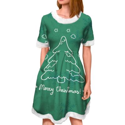 China Breathable 2021 Christmas Dress Merry Christmas Tree Reindeer Snowflake Green Pattern Christmas Nightgown Clothes Wholesale Customized for sale