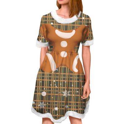 China 2021 Christmas Gingerbread Man Snowflake Plaid Brown Pattern Christmas Product Breathable Christmas Short Skirt Women's Fun Christmas Product Customization for sale