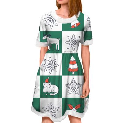 China 2021 Breathable Christmas Tree Snowflake Christmas Gifts Green Bells/Cute Short Plaid White Ladies Pattern Ladies Dress Wholesale for sale