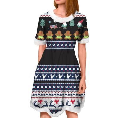 China 2021 Breathable Christmas Reindeer Gingerbread Man Dresses With Chic Christmas Black Dress Pattern Women Wholesale for sale