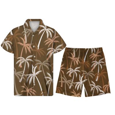 China QUICK DRY Men's Shirt Men's Hawaii Coconut Tree Casual Tropical Brown Orange Beach Style Clothing Custom for sale