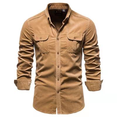 China Hot Sale Breathable Men's Long Sleeve Shirts, Autumn Tooling Shirts, Men's Collar Middle-aged Casual Comic Shirts for sale