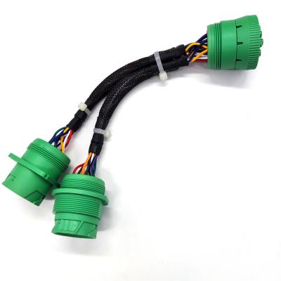 China Universal Cars Green J1939 9pin Y Splitter Cable ELD Cable Type - 2 Female To Male 2 Wire Harness Fleet Diagnostic Cable for sale