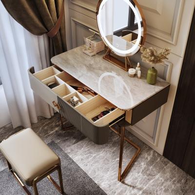 China Hot Selling Luxury Modular Dressing Table With Mirror Modern Bedroom Integrated Led Makeup Table Rock Slab Makeup Vanity Table With Mirror for sale