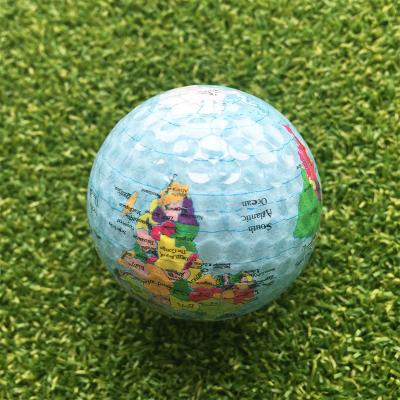 China 2 Layer Golf Ball Earth Pattern Golf Ball Gift Crystal Clear Color Golf Ball For Golf for sale