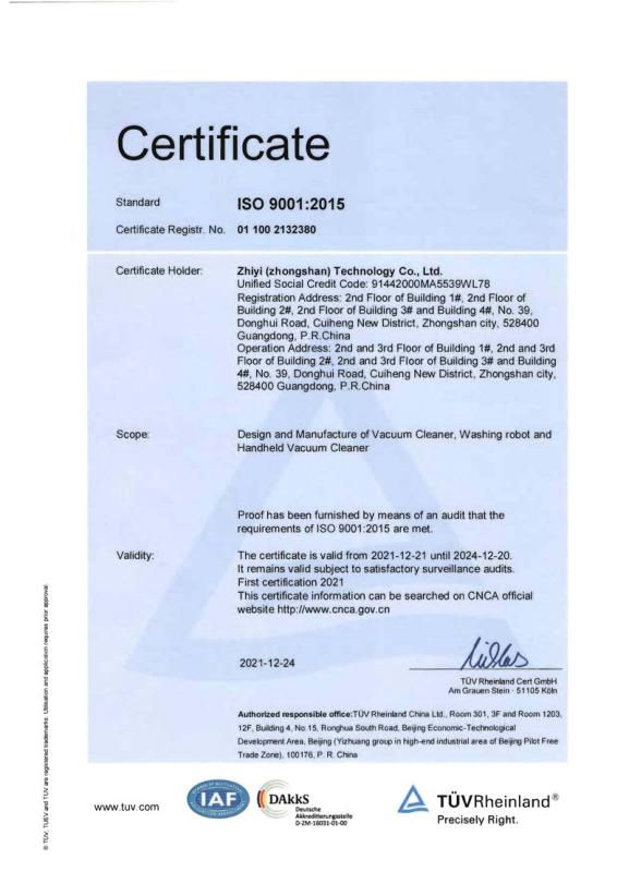 ISO9001 - Zhiyi (zhongshan) Technology Co., Ltd.