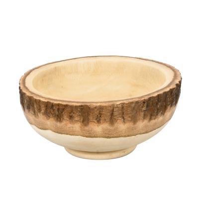 China Traditional handmade log with natural bark edged wooden bowl for sale