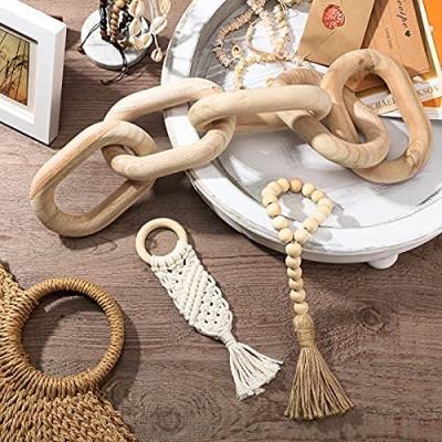 China Traditional 3 Pieces Wooden Bead Garland Link Wood Decor Chain with Tassels Home Decor Wood Buckle for sale